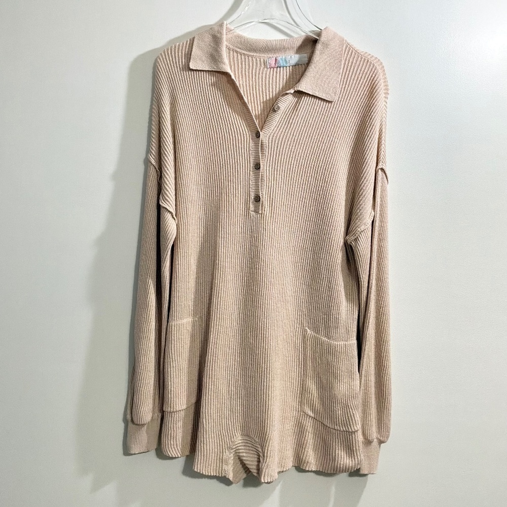Free People FP Beach Picnic Sweater Romper Linen Cotton in Natural Size Small - Picture 2 of 9